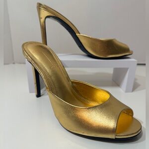 Black Suede Studio Gold Mules Size 7